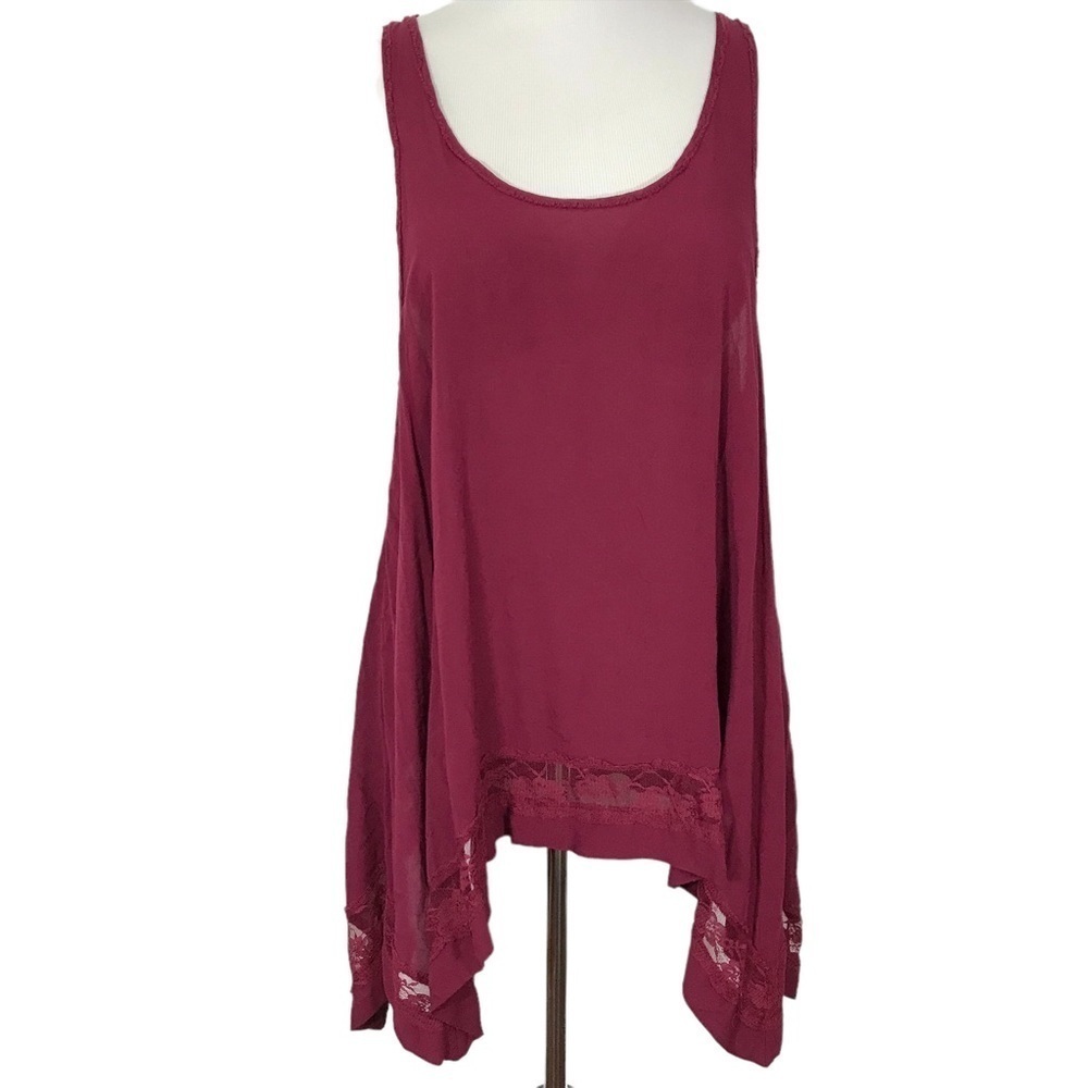 Intimately Free People Burgundy Trapeze Hem Hi Low Swing Tank Lace Size Medium - Picture 2 of 10